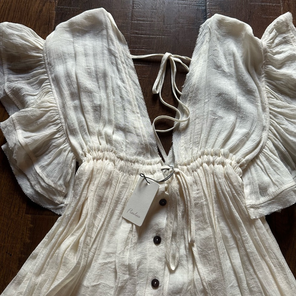 Light Cream Ruffled Button Front Dress